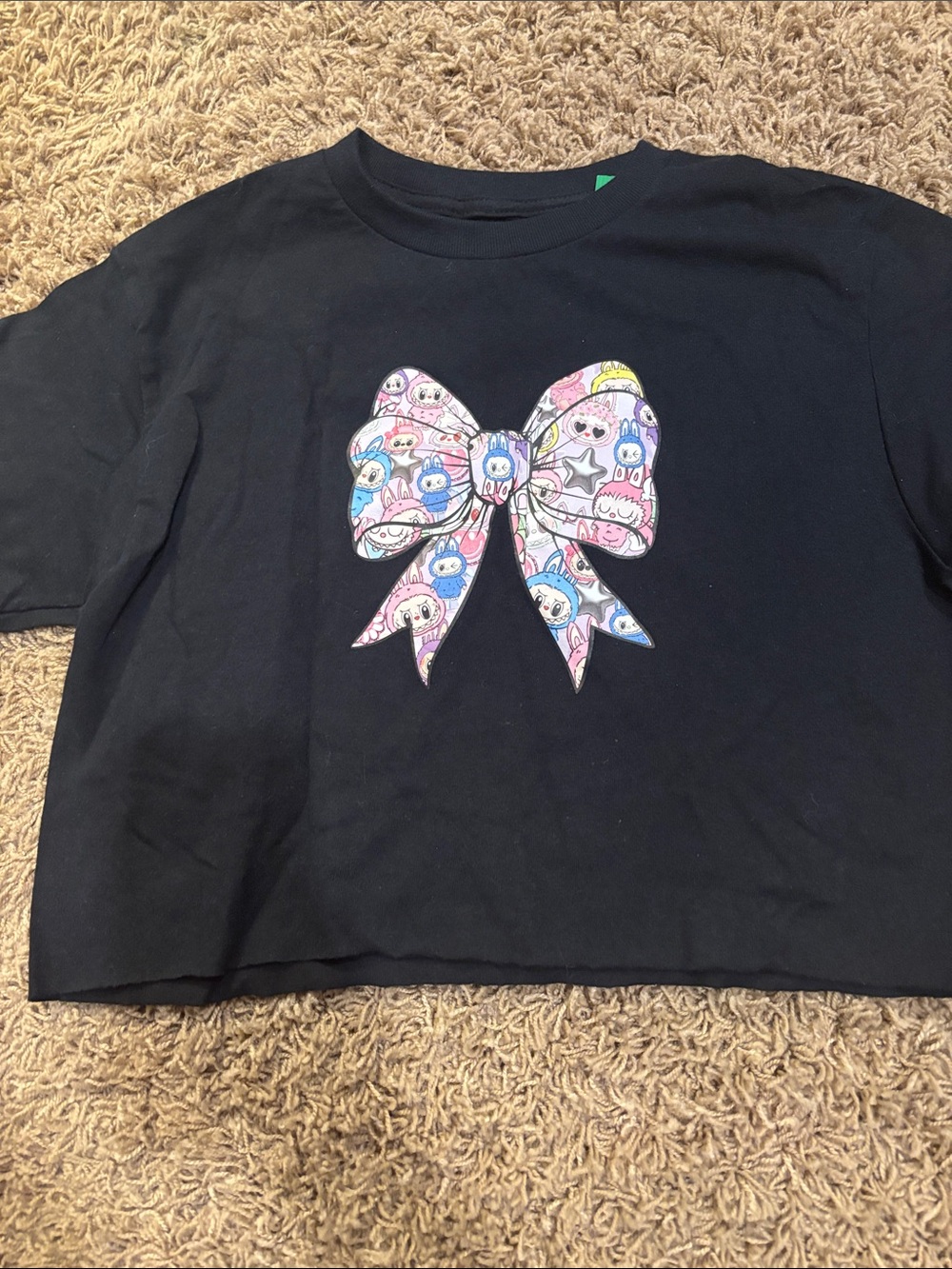 Tweenstyle Black Short Sleeve Tee with Pastel Bow Graphic